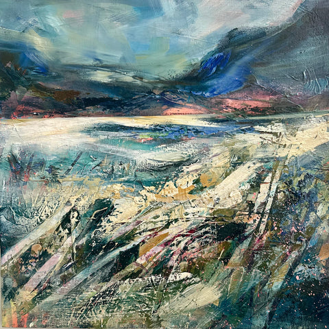 Fiona Matheson 'The Blue Reach' oil on acrylic on deep edge canvas 50x50cm