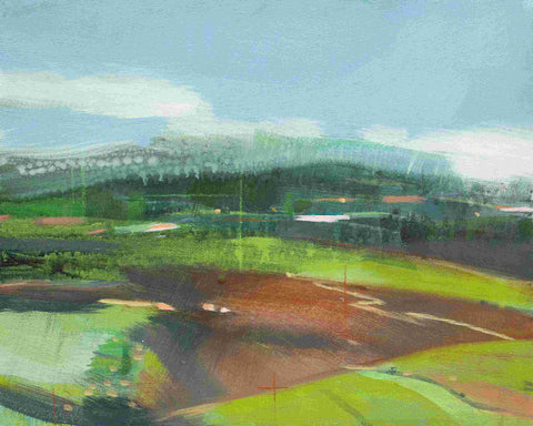 Fiona Millais 'A path through the plough' acrylic on panel 20x26cm