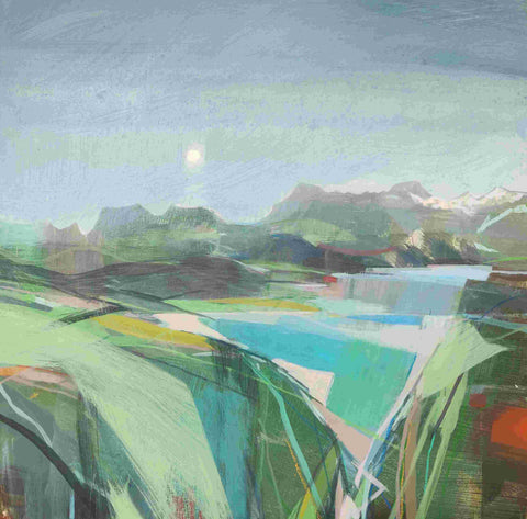 Fiona Millais 'Midnight Sun' acrylic on cradled panel 41x41cm