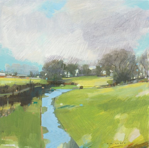 Fiona Millais 'Stream Path' acrylic on cradled panel 30.5x30.5cm