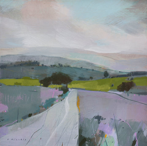 Fiona Millais 'Violet Ridge' acrylic on cradled panel 30.5x30.5cm