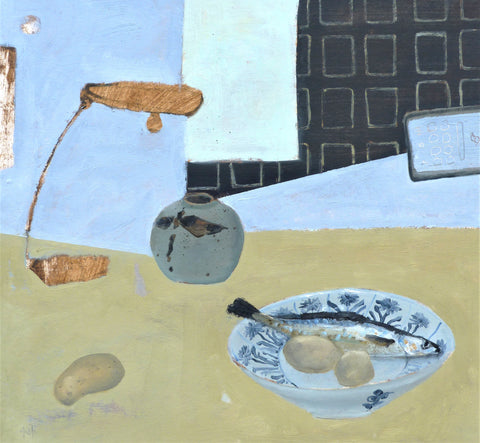 Fiona MacRae 'Potato Lamp' oil on paper 43x45cm (65x66cm framed)