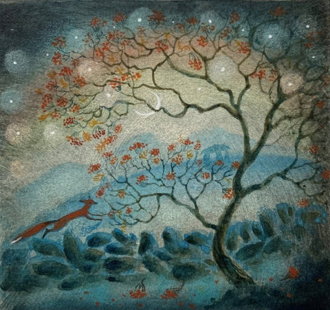 Flora McLachlan 'In an ancient land' ink and watercolour 9x10cm