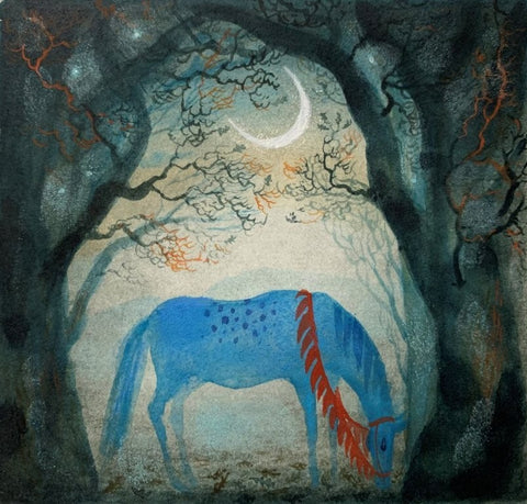 Flora McLachlan 'Magic horse awaits' ink and watercolour 9x10cm