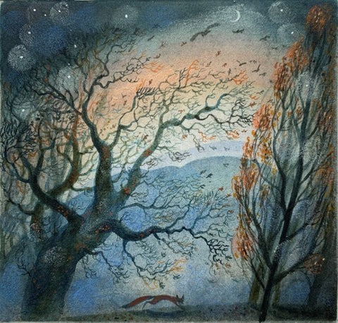 Flora McLachlan 'Stormy Dusk' ink and watercolour 9x10cm