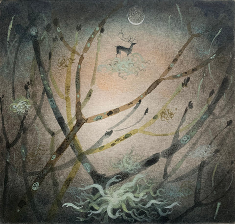 Flora McLachlan 'The Ash Wood' ink and watercolour 9x10cm