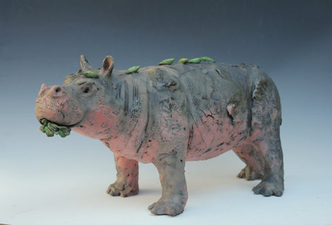 Jack Durling 'Foraging Hippo' ceramic H24cm L45cm