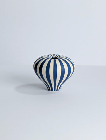 Georgie Gardiner 'Mini Blue and White Humbug Vessel' ceramic H8xD9cm