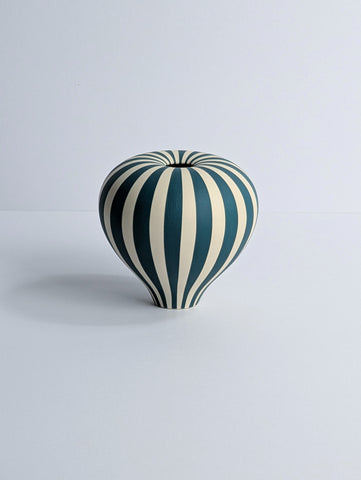 Georgie Gardiner 'Midi Emerald and White Humbug Vessel' ceramic H10xD10cm