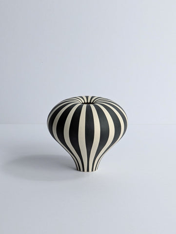 Georgie Gardiner 'Midi Black and White Humbug Vessel' ceramic H10xD10.5cm