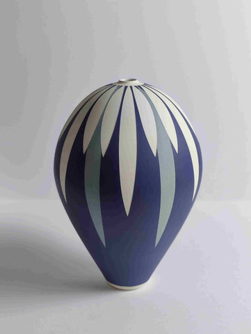 Georgie Gardiner 'Purple, blue-grey and white daisy vessel' ceramic H27xW17.5cm