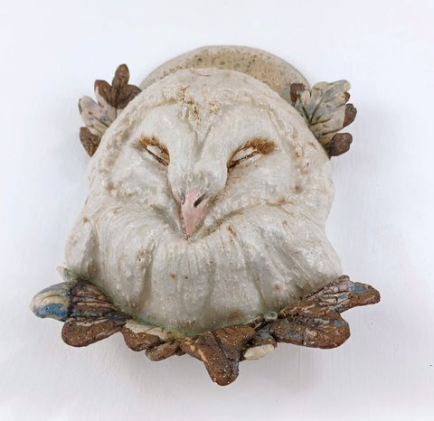 Helen Nottage 'Sleepy Barn Owl' ceramic H18xW14xD5cm