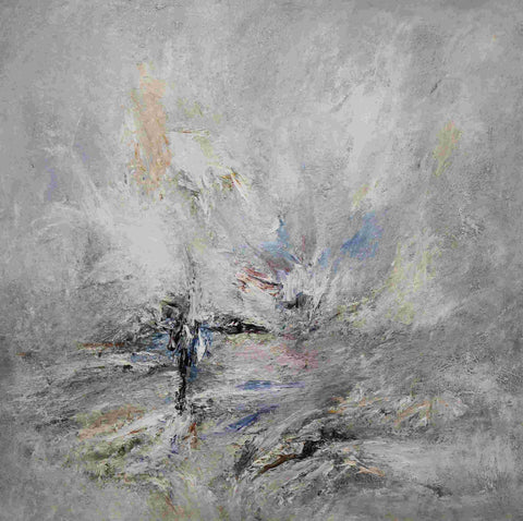 Adrian Walker  'Happy Little Stick' oil over encoustic on canvas 100x100cm