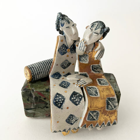 Helen Martino 'Friends Laughing Together' ceramic H11xW10.5xD7.5cm
