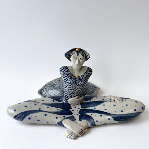 Helen Martino 'Peaceful, Sitting on Cushions' ceramic H12.5xW26xD18cm
