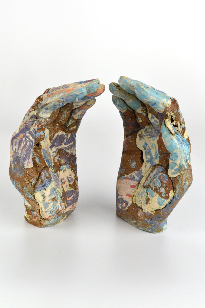 Helen Nottage 'Dragonfly and Snail Print Hands' ceramic 8x16x16cm