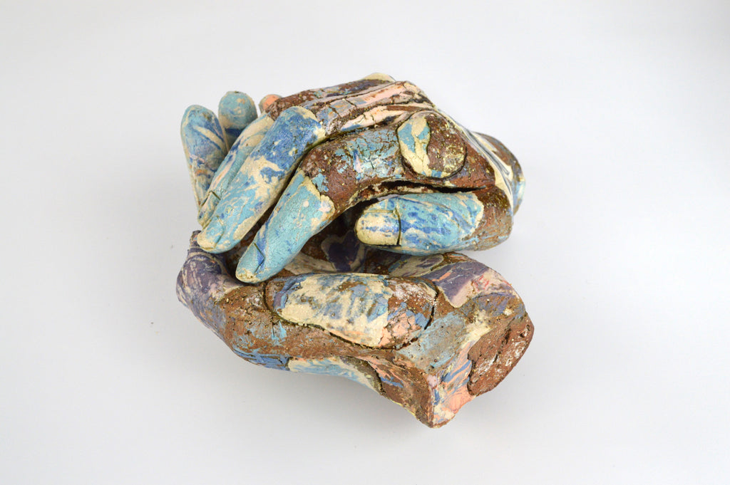 Helen Nottage 'Dragonfly and Snail Print Hands' ceramic 8x16x16cm