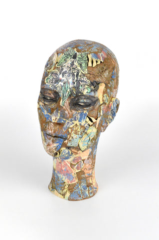 Helen Nottage 'Iris and Hummingbird Print Head' ceramic 28x17x22cm