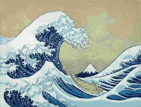 Mychael Barratt 'Hokusai's Dog - The Great Wave' woodcut 50x66cm