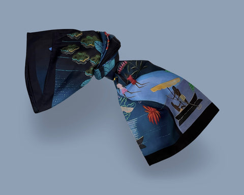 Daphne Stephenson 'Moonlight Walk in Paradise' Square Silk Scarf 170cmx45cm