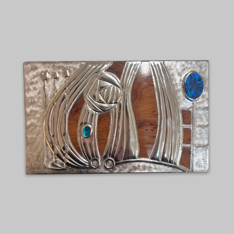 Maria Santos 'Rose & Abalone 20+2 Section Box' thuya wood and pewter H6xW26xD16cm