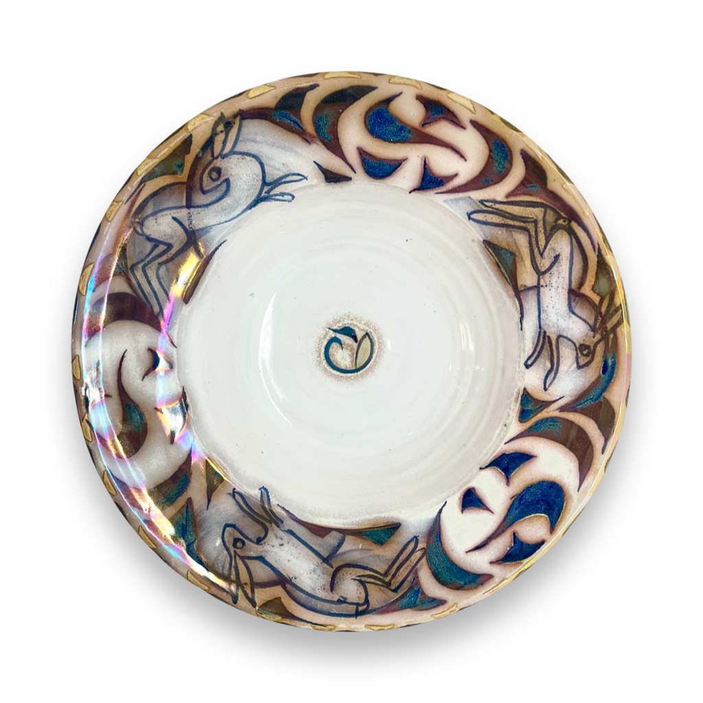 Andrew Hazelden ‘Hare Tondino’ silver blue lustre ceramic D36cm