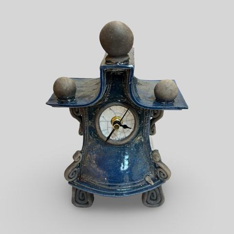 Ian Roberts 'Mantel Clock' (blue) ceramic H22xW15xD9cm