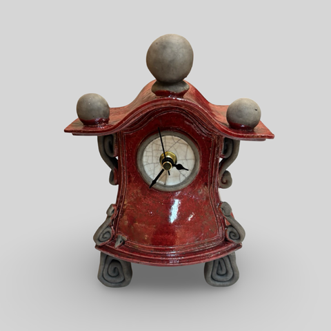 Ian Roberts 'Mantel Clock' (red) ceramic H22xW15xD9cm