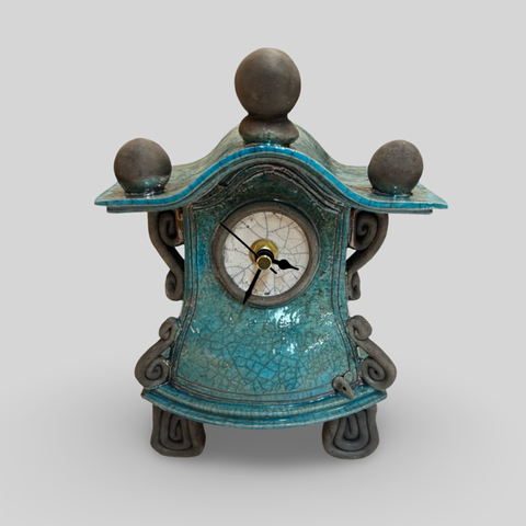 Ian Roberts 'Mantel Clock' (turquoise) ceramic H22xW15xD9cm