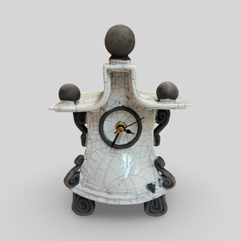 Ian Roberts 'Mantel Clock' (white) ceramic H22xW15xD9cm