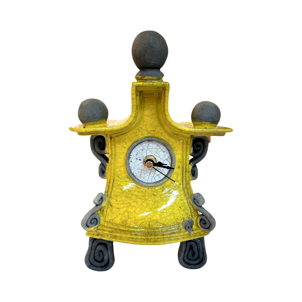 Ian Roberts ‘Mantel Clock’ (Yellow) ceramic H23cm