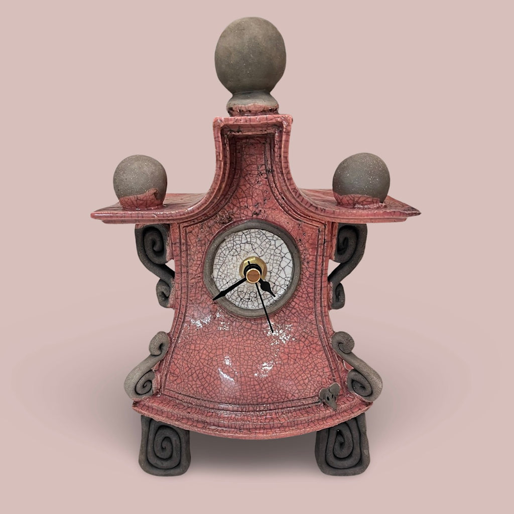 Ian Roberts ‘Mantel Clock’ (Pink) ceramic H22cm x W14cm x D9cm