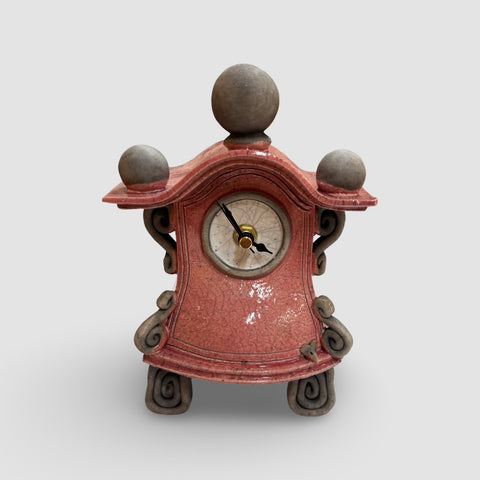 Ian Roberts 'Pink Mantel Clock' ceramic H23xW15xD10cm