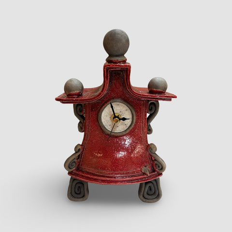 Ian Roberts 'Red Mantel Clock' ceramic H23xW15xD10cm