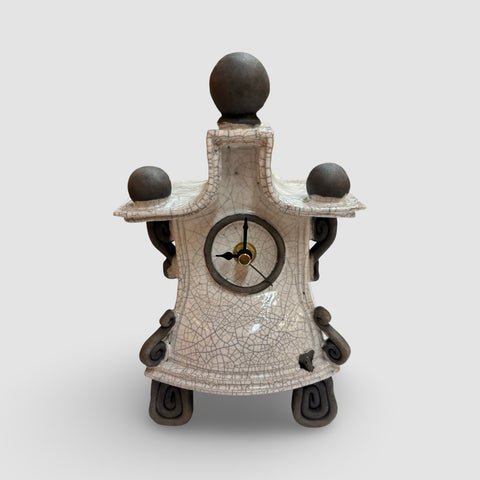 Ian Roberts 'White Mantel Clock' ceramic H23xW15xD10cm