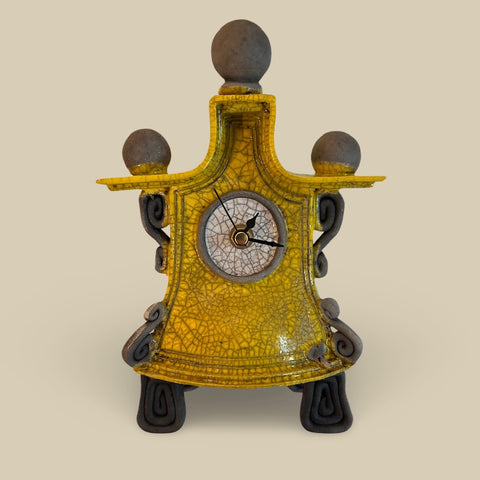 Ian Roberts ‘Mantel Clock’ (Yellow) ceramic H22cm x W14cm x D9cm