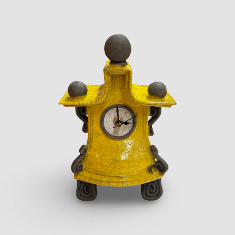 Ian Roberts 'Yellow Mantel Clock' ceramic H23xW15xD10cm