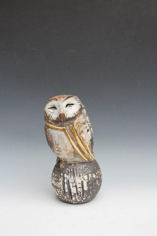 Jack Durling 'Saw-wheat Owl' ceramic H22xW11xD11cm
