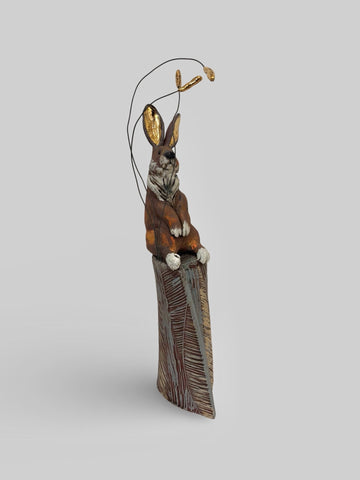 Jack Durling 'South Downs Hare, Resting from Above' stoneware, gold lustre and nichrome wire