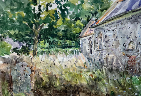 James Parfitt 'A Church Yard' watercolour 20x28cm (35.5x43cm framed)