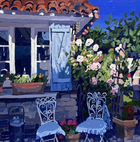Jennifer Irvine 'Summer Evening, Frontenay-sur-Dive' oil on board 30.5x30.5cm (12x12ins)