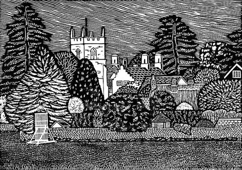 Jenny Dingwall 'Combe Village, Oxfordshire' linocut 29x21cm (unframed)
