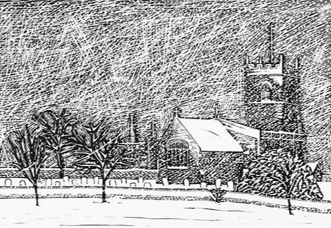 Jenny Dingwall 'The Blizzard, Combe Oxfordshire' linocut 29x21cm (unframed)