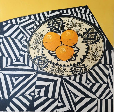 Jenny Martin RSW 'Seville Oranges and Moroccan Bowl' linocut print 30x30cm (unframed)
