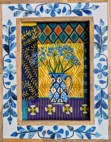 Jenny Martin RSW 'Tiny Jewelled Painting - Agapanthus' mixed media 18x13cm (23x18cm framed)