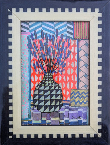 Jenny Martin RSW 'Tiny Jewelled Painting - Bullrushes' mixed media 15x10cm (20x15cm framed)