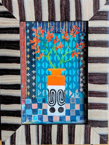 Jenny Martin RSW 'Tiny Jewelled Painting - Crocosmia' mixed media 15x10cm (20x15cm framed)