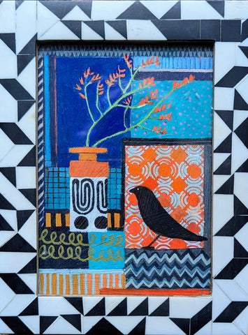 Jenny Martin RSW 'Tiny Jewelled Painting - Crocosmia' mixed media 18x13cm (23x18cm framed)