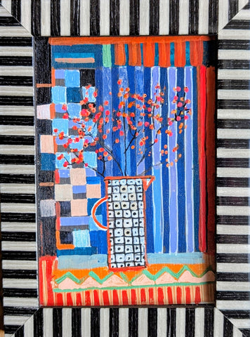 Jenny Martin RSW 'Tiny Jewelled Painting - Red Berries' mixed media 15x10cm (21x16cm framed)