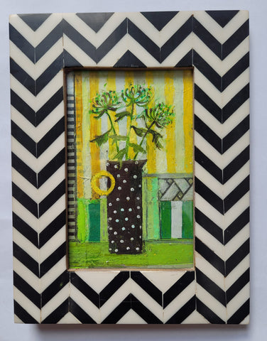 Jenny Martin RSW 'Tiny Jewelled Painting Green Chrysanthemums' mixed media 15x10cm (21x16cm) £195